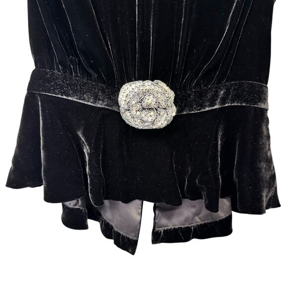 NWT Saloni Black Sleeveless High Neck Fleur Velvet Rose Applique Top Womens 6 - Picture 6 of 12